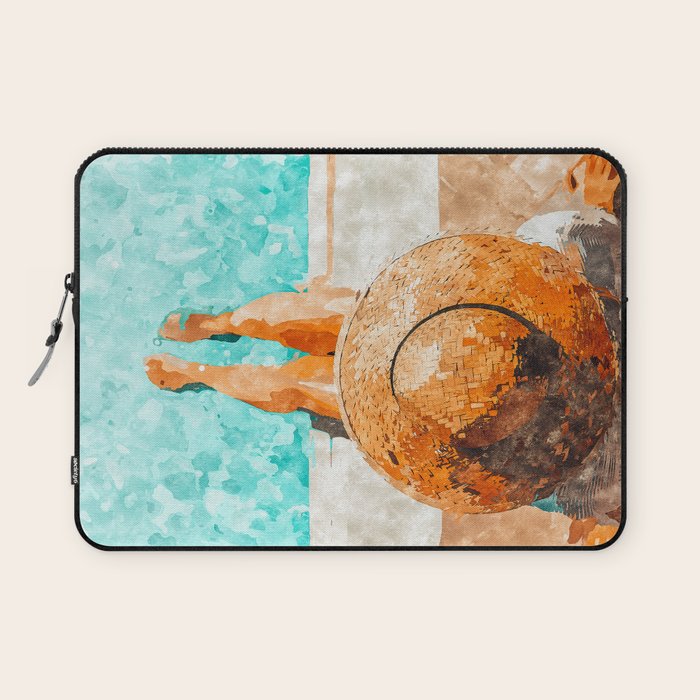 By The Pool All Day, Summer Travel Woman Swimming, Tropical Fashion Bohemian Painting Laptop Sleeve Gallery Image 1