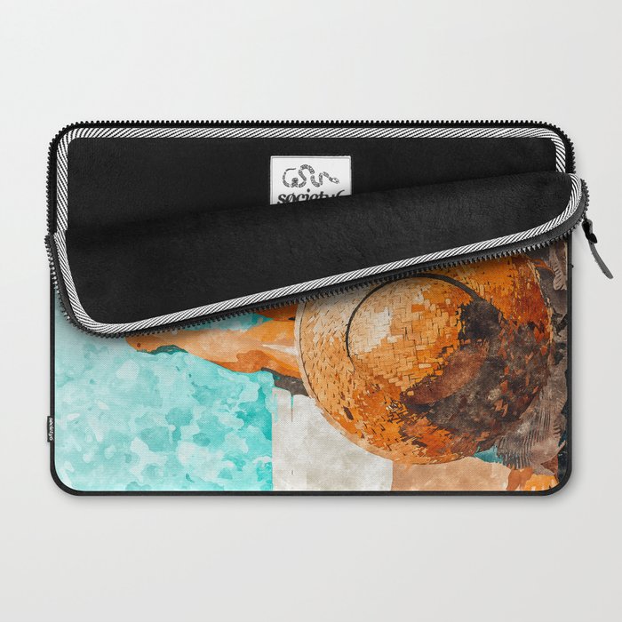 By The Pool All Day, Summer Travel Woman Swimming, Tropical Fashion Bohemian Painting Laptop Sleeve Gallery Image 2