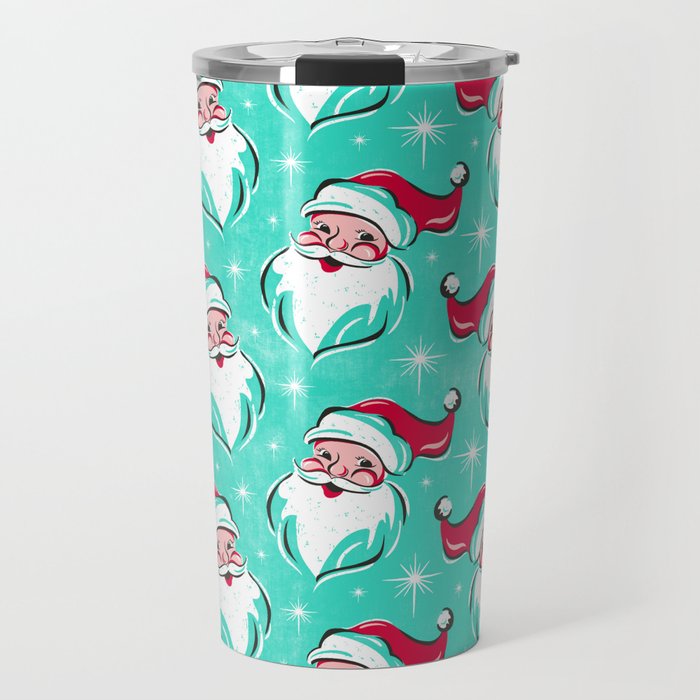 'Tis The Season Retro Santa Aqua Multi Pattern Travel Mug Gallery Image 1