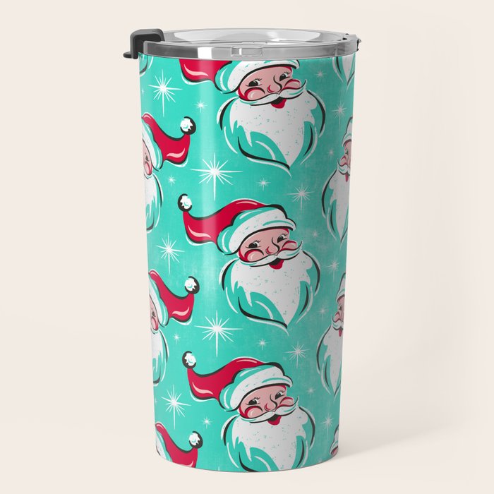 'Tis The Season Retro Santa Aqua Multi Pattern Travel Mug Gallery Image 3