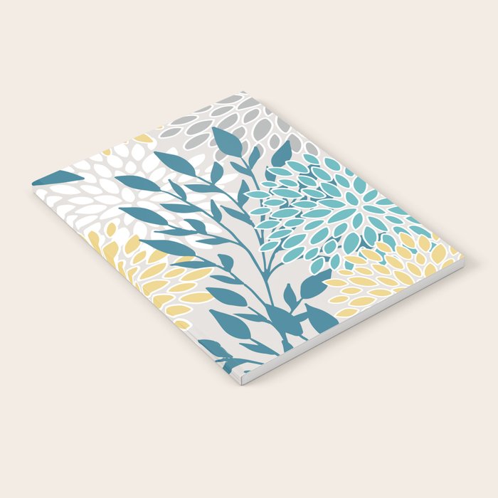 Garden Florals, Yellow, Teal, Gray Notebook Gallery Image 2