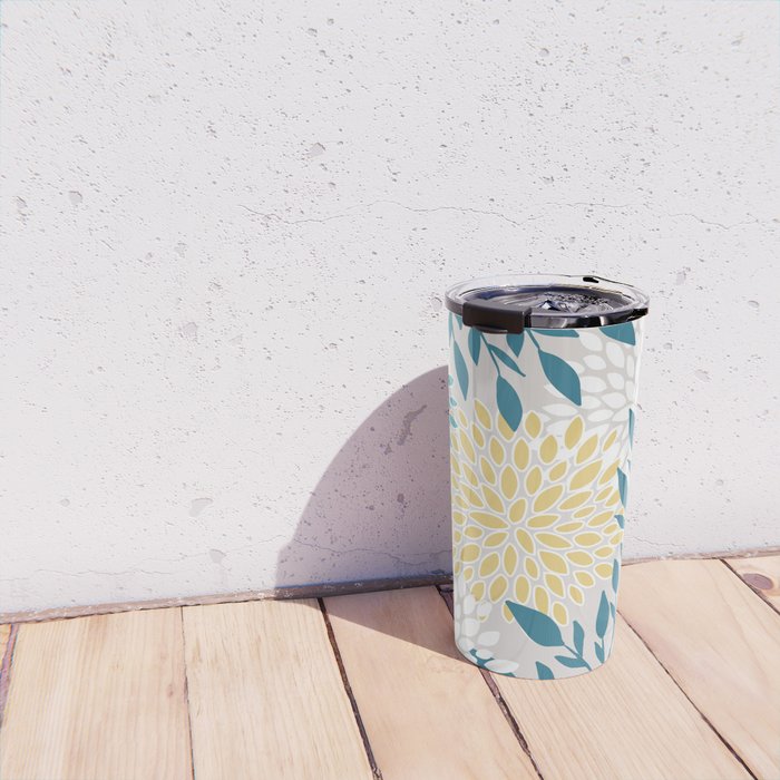 Garden Florals, Yellow, Teal, Gray Travel Mug Gallery Image 4