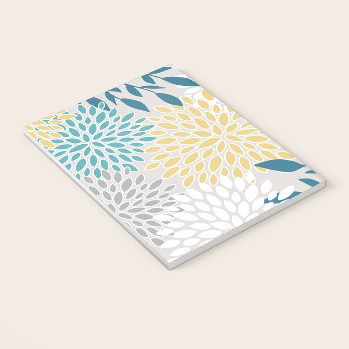 Garden Florals, Yellow, Teal, Gray Notebook Gallery Image 3