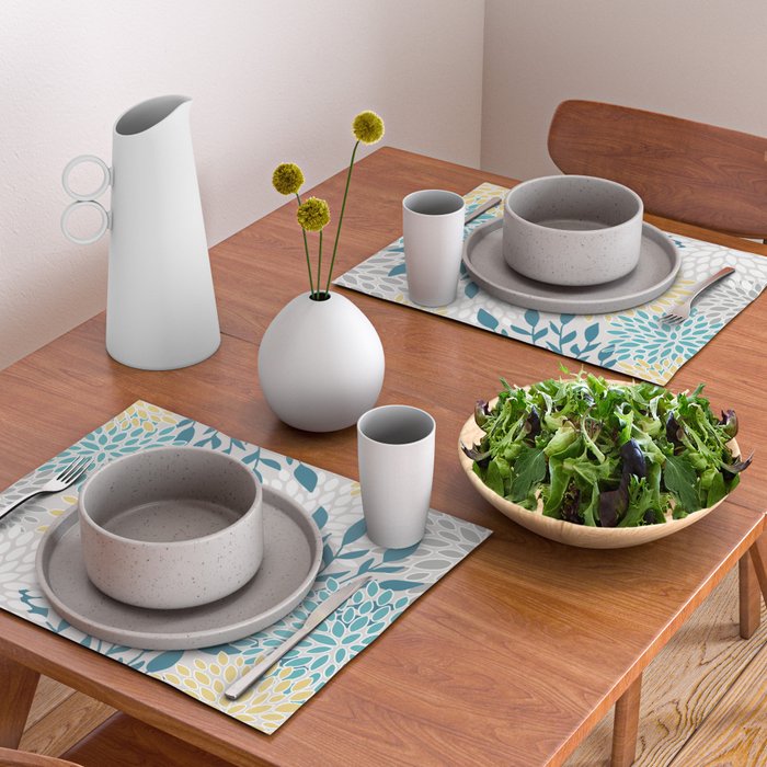 Garden Florals, Yellow, Teal, Gray Placemat Gallery Image 2