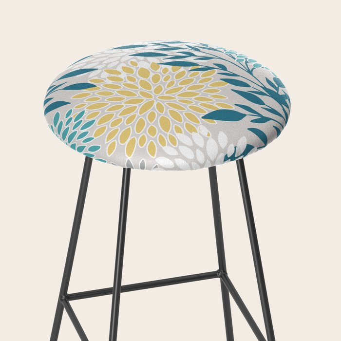 Garden Florals, Yellow, Teal, Gray Stool Gallery Image 2