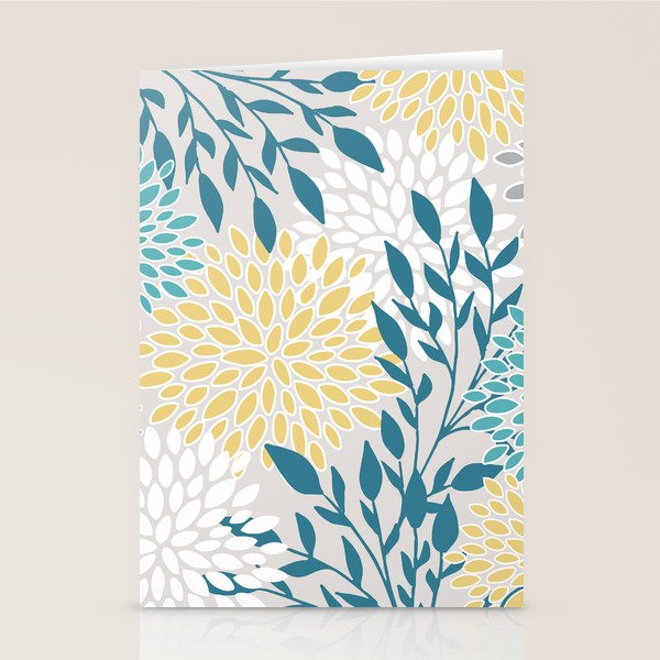 Garden Florals, Yellow, Teal, Gray Stationery Card Gallery Image 1