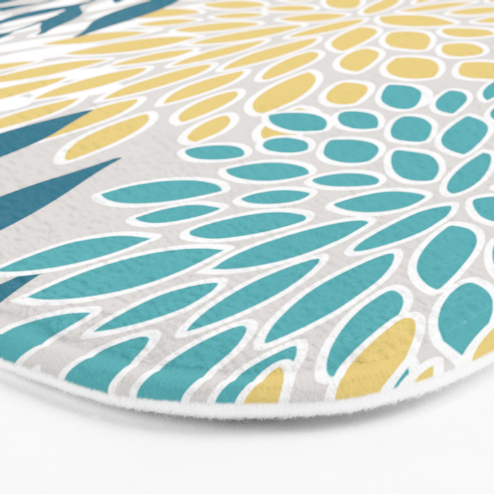 Garden Florals, Yellow, Teal, Gray Bath Mat Gallery Image 3