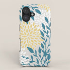 Garden Florals, Yellow, Teal, Gray iPhone Case Gallery Image 1