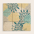 Garden Florals, Yellow, Teal, Gray Wood Wall Art Gallery Image 1
