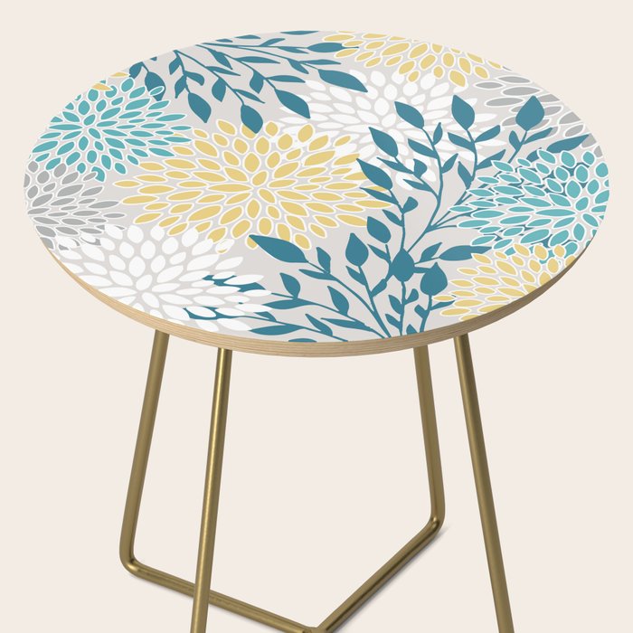 Garden Florals, Yellow, Teal, Gray Side Table Gallery Image 2