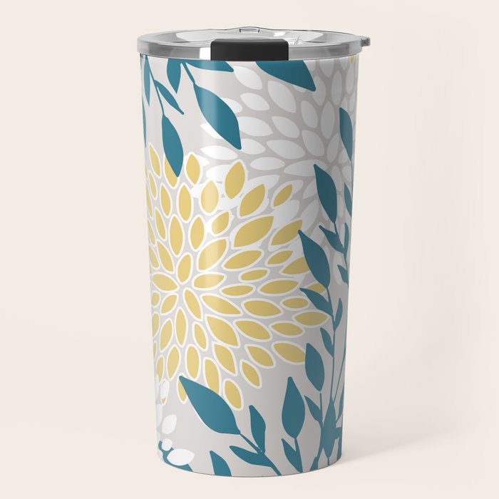 Garden Florals, Yellow, Teal, Gray Travel Mug Gallery Image 1
