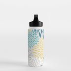 Garden Florals, Yellow, Teal, Gray Water Bottle Gallery Image 3
