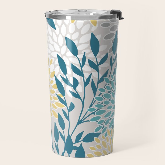 Garden Florals, Yellow, Teal, Gray Travel Mug Gallery Image 2
