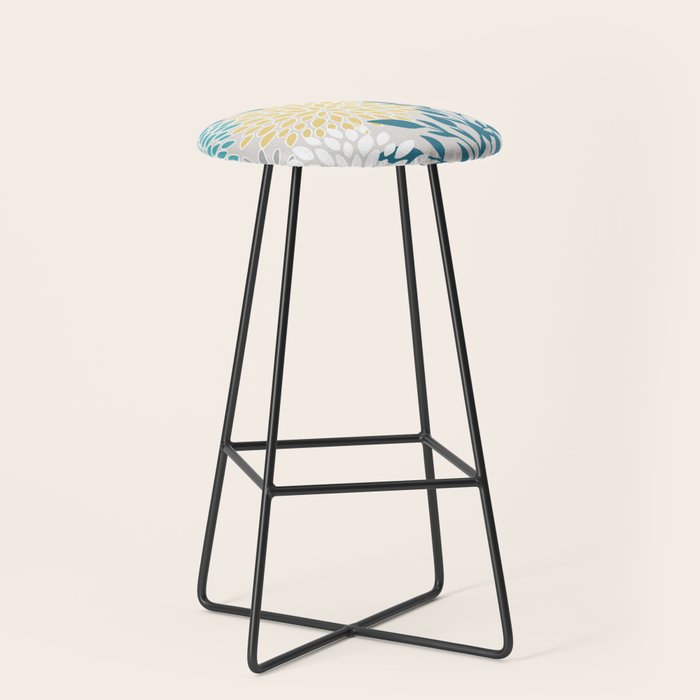 Garden Florals, Yellow, Teal, Gray Stool Gallery Image 1