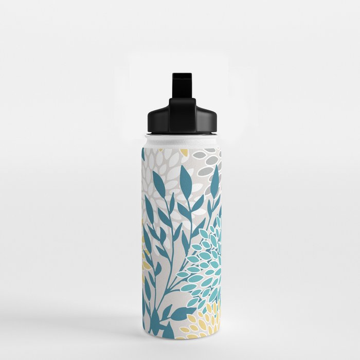 Garden Florals, Yellow, Teal, Gray Water Bottle Gallery Image 2