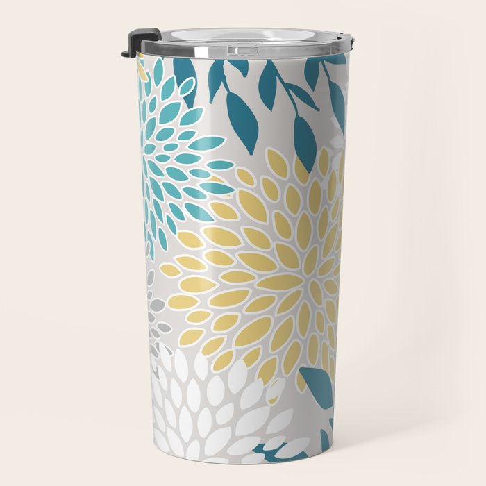 Garden Florals, Yellow, Teal, Gray Travel Mug Gallery Image 3