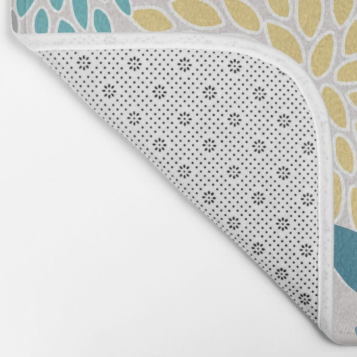 Garden Florals, Yellow, Teal, Gray Bath Mat Gallery Image 2