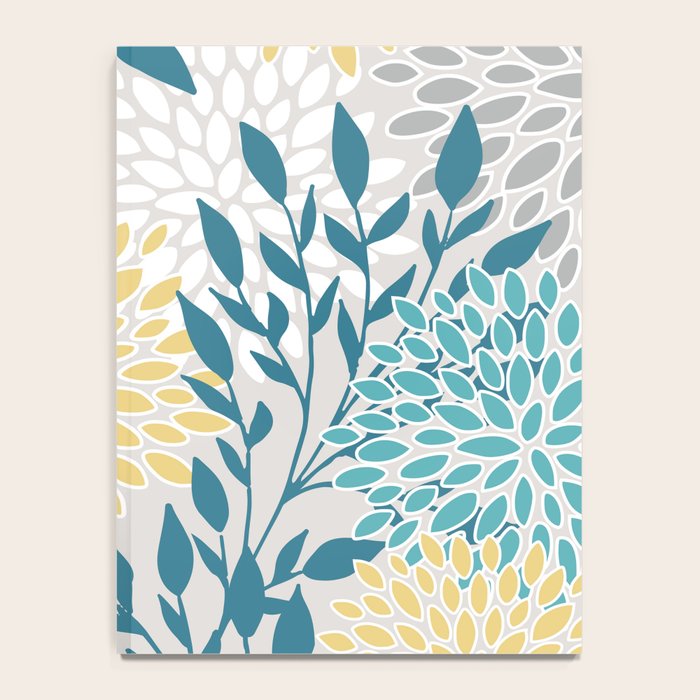 Garden Florals, Yellow, Teal, Gray Notebook Gallery Image 4