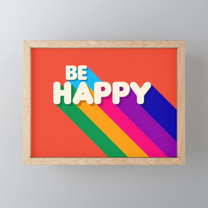 BE HAPPY - rainbow retro typography Mini Art Print Gallery Image 1