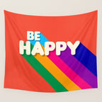 BE HAPPY - rainbow retro typography Wall Tapestry Gallery Image 4