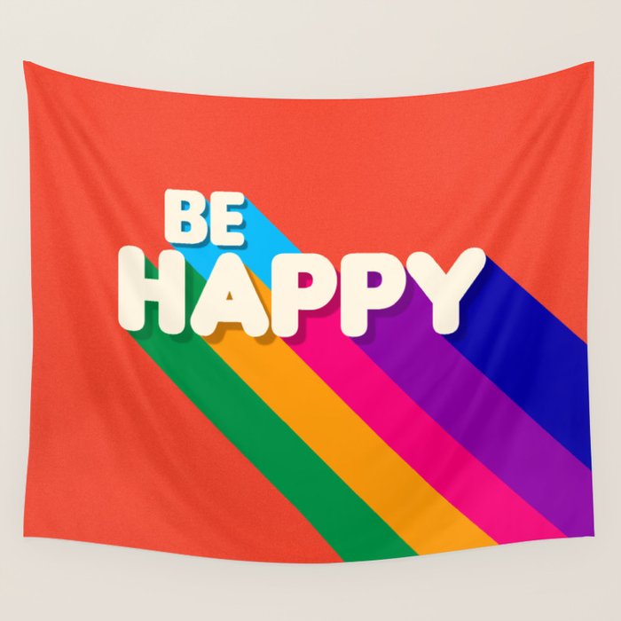 BE HAPPY - rainbow retro typography Wall Tapestry Gallery Image 4