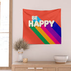 BE HAPPY - rainbow retro typography Wall Tapestry Gallery Image 2