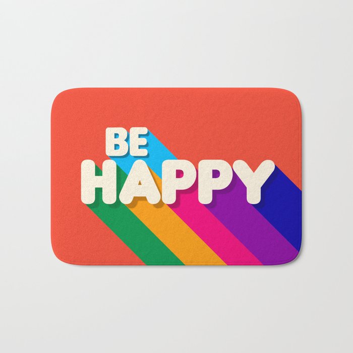 BE HAPPY - rainbow retro typography Bath Mat Gallery Image 1