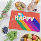 BE HAPPY - rainbow retro typography Cutting Board Gallery Image 2