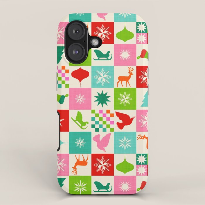 Retro Ditsy Holiday Icons Check pattern - candy iPhone Case Gallery Image 1