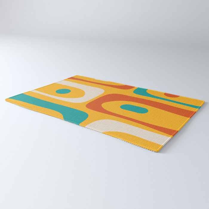 Mid Century Modern Piquet Abstract Minimalist Pattern Orange Yellow Teal Rug Gallery Image 3