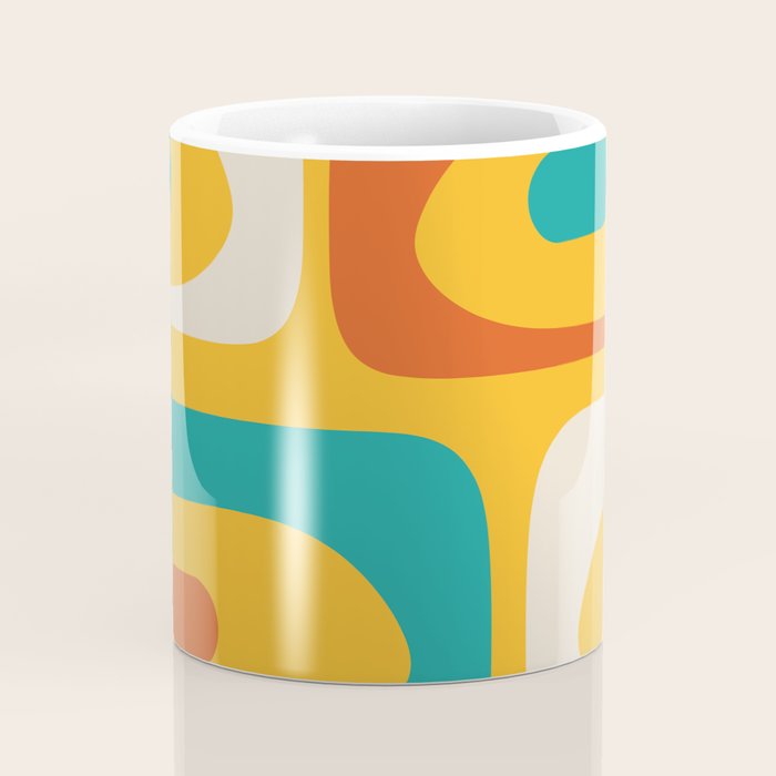Mid Century Modern Piquet Abstract Minimalist Pattern Orange Yellow Teal Coffee Mug Gallery Image 4