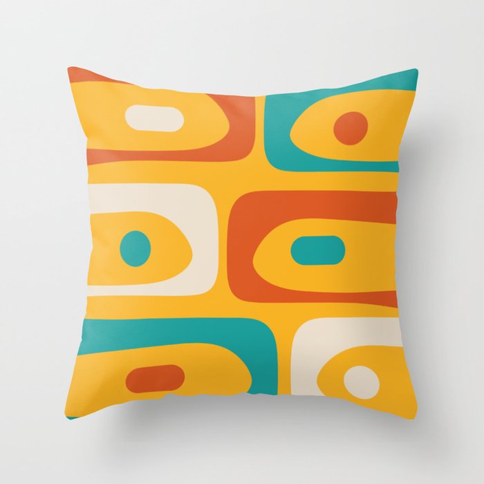 Mid Century Modern Piquet Abstract Minimalist Pattern Orange Yellow Teal Throw Pillow Gallery Image 6