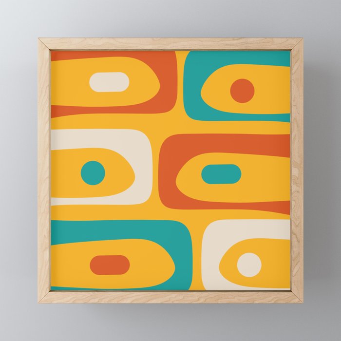 Mid Century Modern Piquet Abstract Minimalist Pattern Orange Yellow Teal Mini Art Print Gallery Image 1
