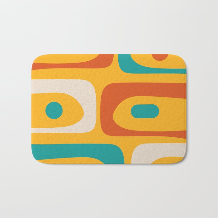 Mid Century Modern Piquet Abstract Minimalist Pattern Orange Yellow Teal Bath Mat Gallery Image 1