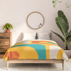 Mid Century Modern Piquet Abstract Minimalist Pattern Orange Yellow Teal Comforter Gallery Image 3