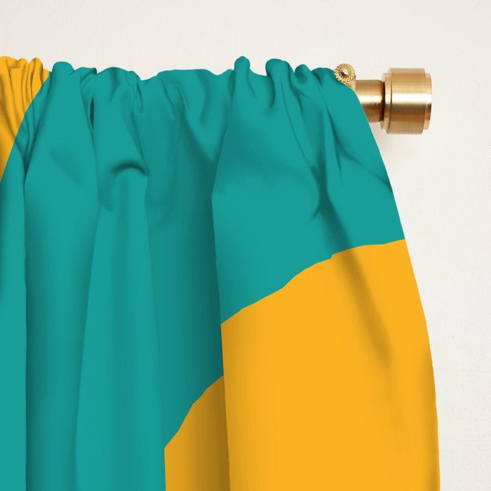 Mid Century Modern Piquet Abstract Minimalist Pattern Orange Yellow Teal Window Curtain Gallery Image 2