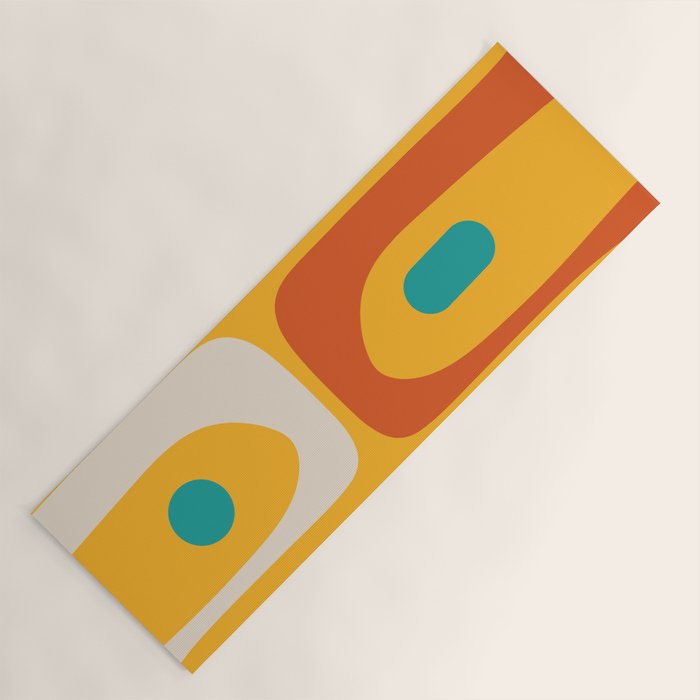 Mid Century Modern Piquet Abstract Minimalist Pattern Orange Yellow Teal Yoga Mat Gallery Image 1
