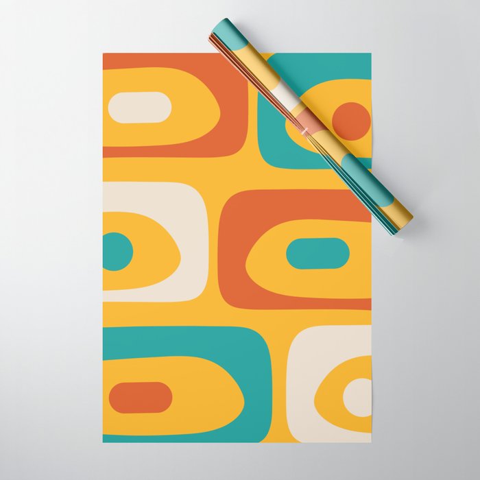 Mid Century Modern Piquet Abstract Minimalist Pattern Orange Yellow Teal Wrapping Paper Gallery Image 1