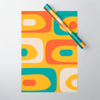 Mid Century Modern Piquet Abstract Minimalist Pattern Orange Yellow Teal Wrapping Paper Gallery Image 1