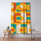 Mid Century Modern Piquet Abstract Minimalist Pattern Orange Yellow Teal Window Curtain Gallery Image 5