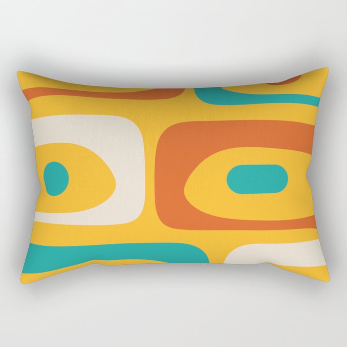 Mid Century Modern Piquet Abstract Minimalist Pattern Orange Yellow Teal Rectangular Pillow Gallery Image 2