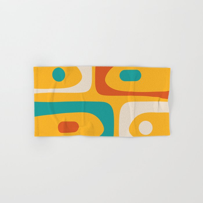 Mid Century Modern Piquet Abstract Minimalist Pattern Orange Yellow Teal Bath Towel Gallery Image 1