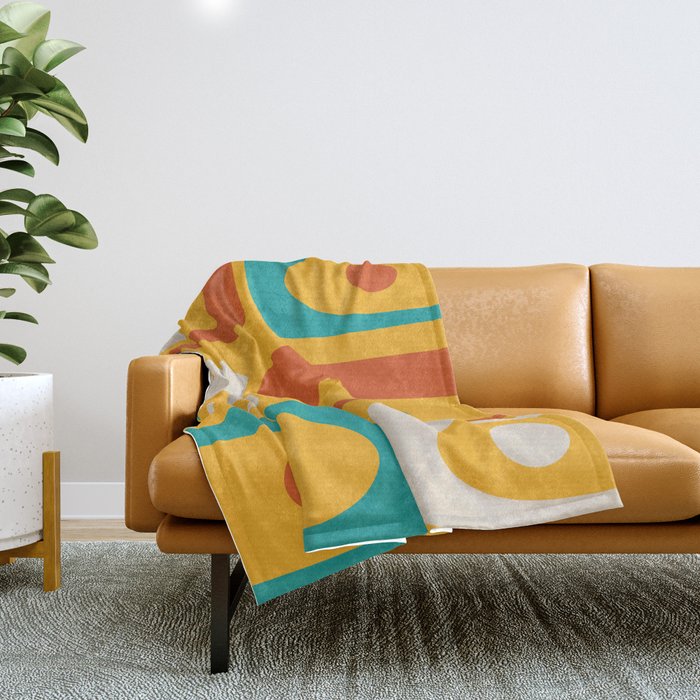 Mid Century Modern Piquet Abstract Minimalist Pattern Orange Yellow Teal Throw Blanket Gallery Image 1