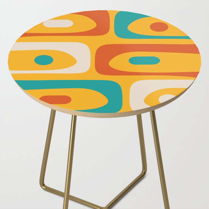 Mid Century Modern Piquet Abstract Minimalist Pattern Orange Yellow Teal Side Table Gallery Image 2
