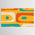Mid Century Modern Piquet Abstract Minimalist Pattern Orange Yellow Teal Tablecloth Gallery Image 2