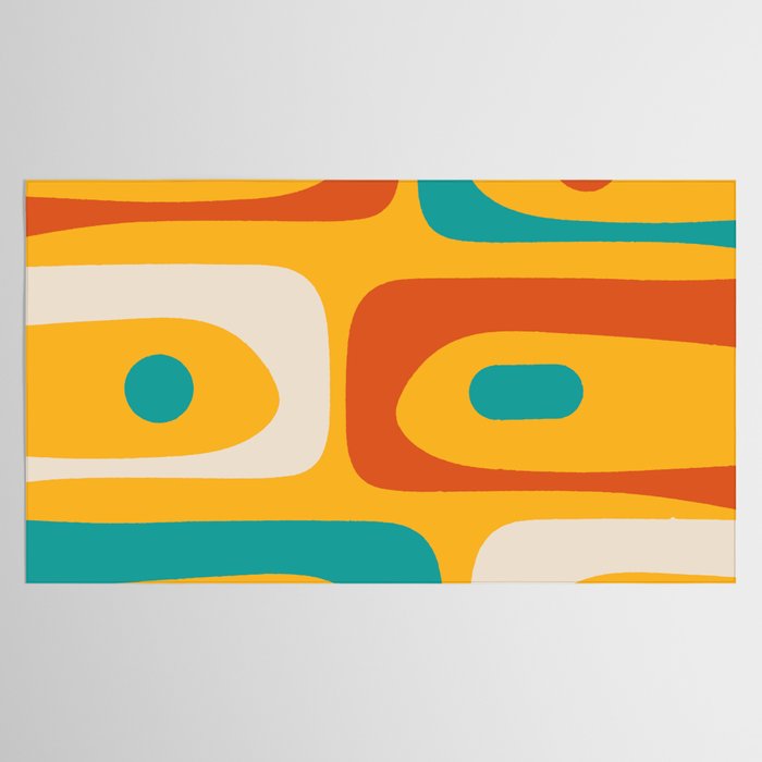 Mid Century Modern Piquet Abstract Minimalist Pattern Orange Yellow Teal Tablecloth Gallery Image 2