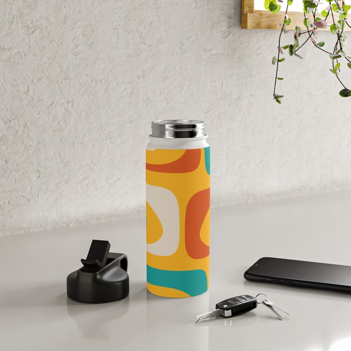 Mid Century Modern Piquet Abstract Minimalist Pattern Orange Yellow Teal Water Bottle Gallery Image 4