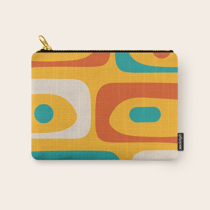 Mid Century Modern Piquet Abstract Minimalist Pattern Orange Yellow Teal Carry All Pouch Gallery Image 1