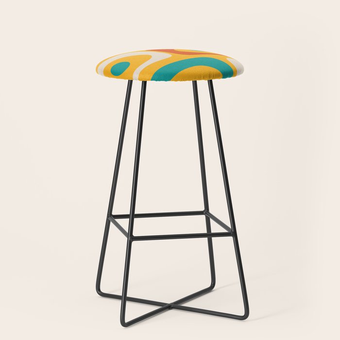 Mid Century Modern Piquet Abstract Minimalist Pattern Orange Yellow Teal Stool Gallery Image 1