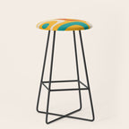 Mid Century Modern Piquet Abstract Minimalist Pattern Orange Yellow Teal Stool Gallery Image 1